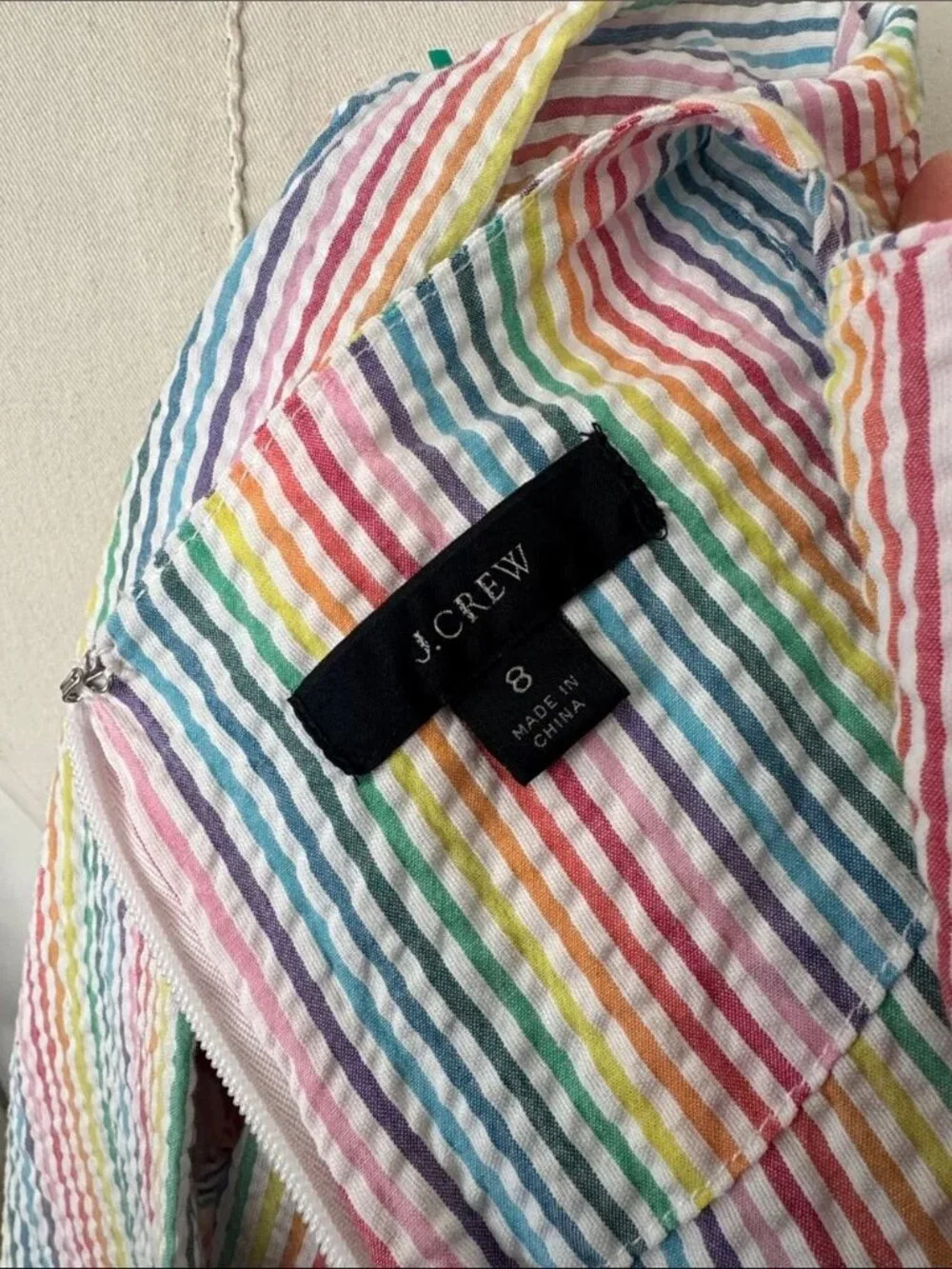 J. crew. V-neck peplum top in rainbow seersucker